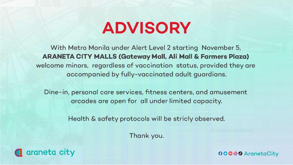 Araneta City Alert Level 2 Advisory