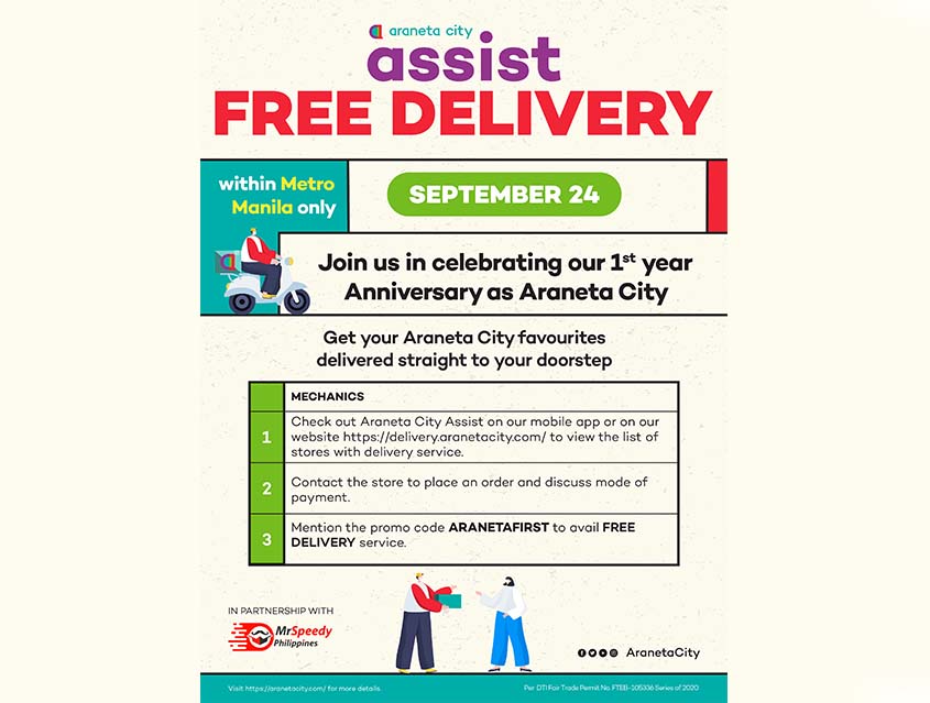 Enjoy FREE DELIVERY treat on Araneta City&#039;s first year anniversary